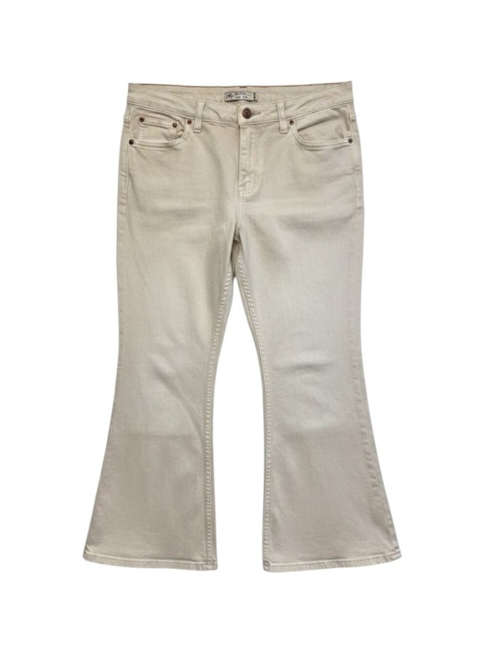 Free People Crop Beige/Cream Flare Leg Jeans High Rise Crop - Size 30‎